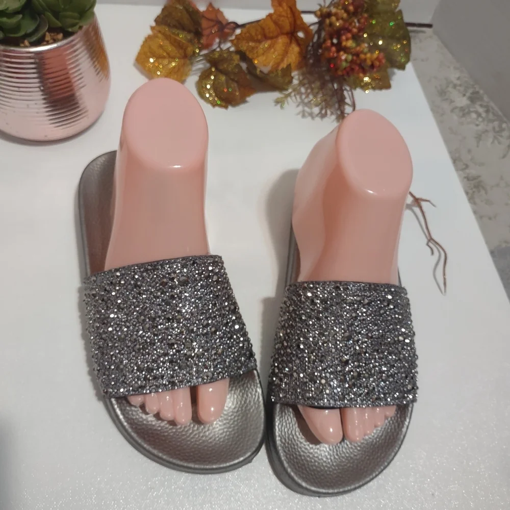 Maurices Silver Glitter Slide Sandals